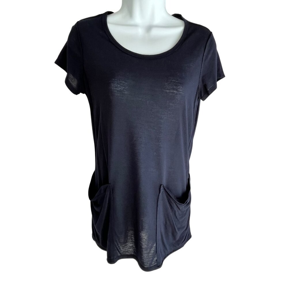 Martin + Osa Womens Black Short Sleeve Tunic Top W/ Pockets Size M 87m